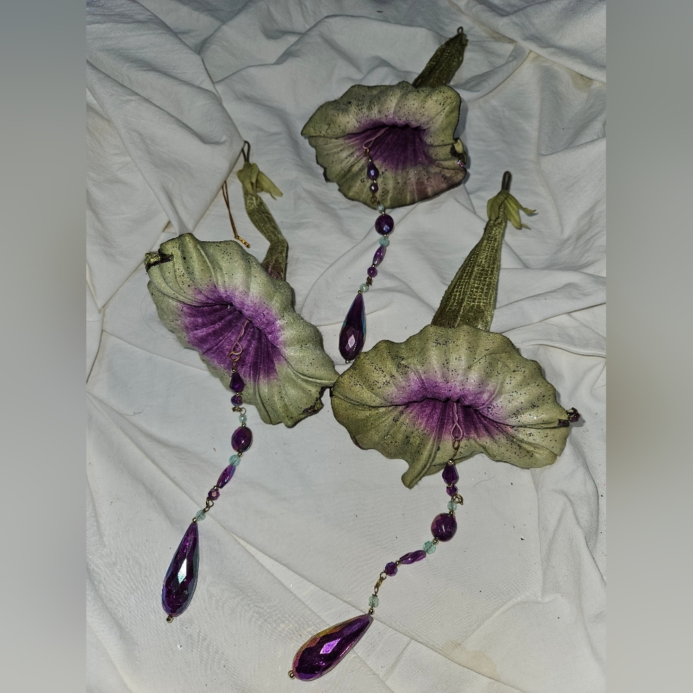 Beaded, Flower Ornament, set of 3